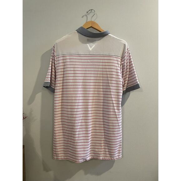 Callaway Men's Short Sleeve Golf Polo Opti Dri XLT-Extra Large Tall Pink Stripe - Picture 3 of 4